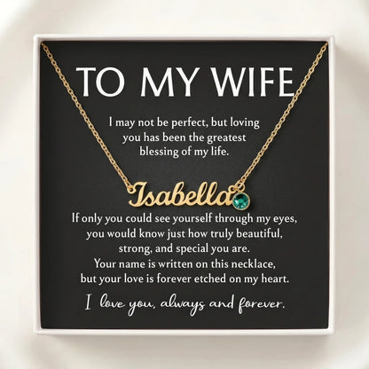 Personalized Name & Birthstone Necklace for Wife - "To My Wife, Always and Forever" - The Love Sparkle