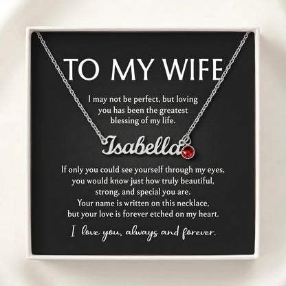 Personalized Name & Birthstone Necklace for Wife - "To My Wife, Always and Forever" - The Love Sparkle
