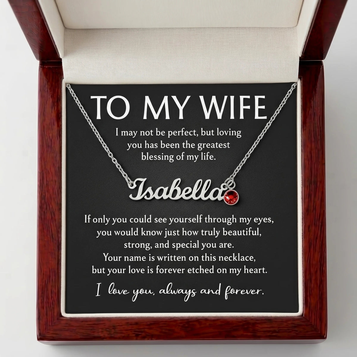 Personalized Name & Birthstone Necklace for Wife - "To My Wife, Always and Forever" - The Love Sparkle