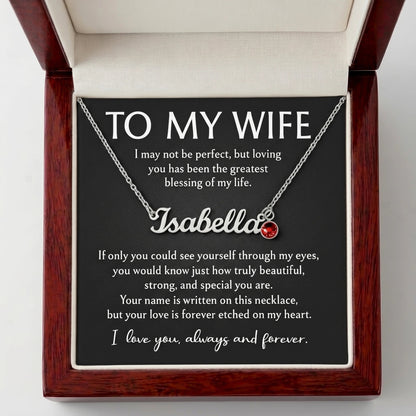 Personalized Name & Birthstone Necklace for Wife - "To My Wife, Always and Forever" - The Love Sparkle
