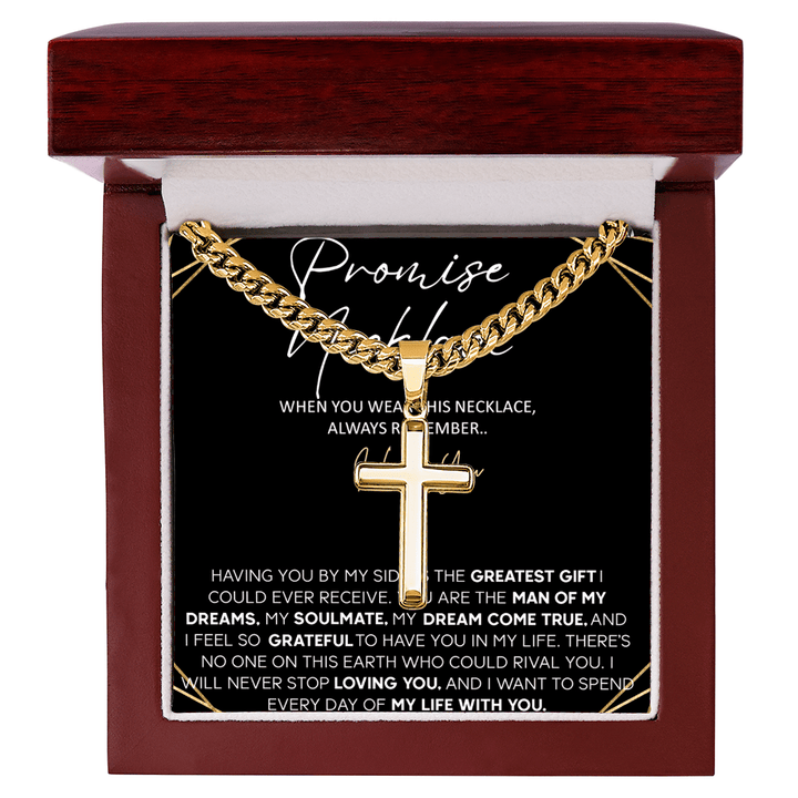 Promise Necklace for Him - Artisan Cross with Cuban Chain - "Spend My Life With You" - The Love Sparkle