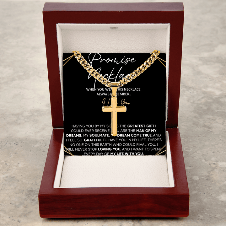 Promise Necklace for Him - Artisan Cross with Cuban Chain - "Spend My Life With You" - The Love Sparkle