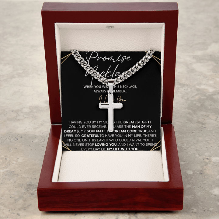Promise Necklace for Him - Artisan Cross with Cuban Chain - "Spend My Life With You" - The Love Sparkle