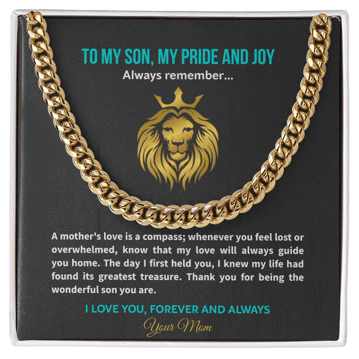 Son Necklace from Mom, Cuban Link Chain, Strength & Courage Gift for Birthday, Graduation - The Love Sparkle