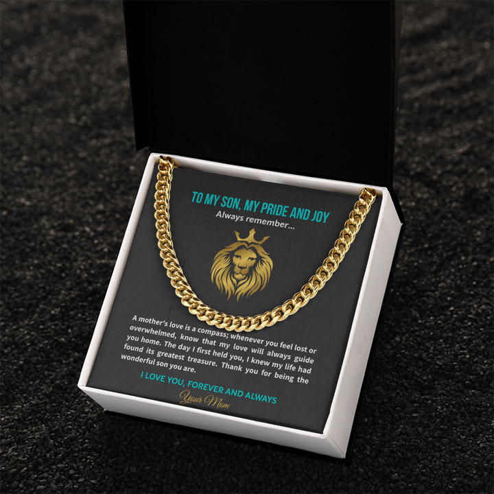 Son Necklace from Mom, Cuban Link Chain, Strength & Courage Gift for Birthday, Graduation - The Love Sparkle