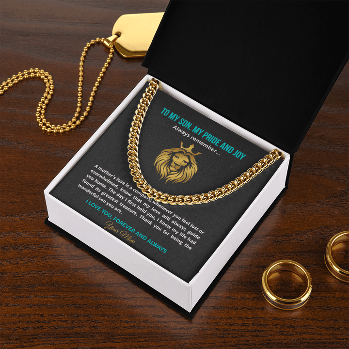 Son Necklace from Mom, Cuban Link Chain, Strength & Courage Gift for Birthday, Graduation - The Love Sparkle