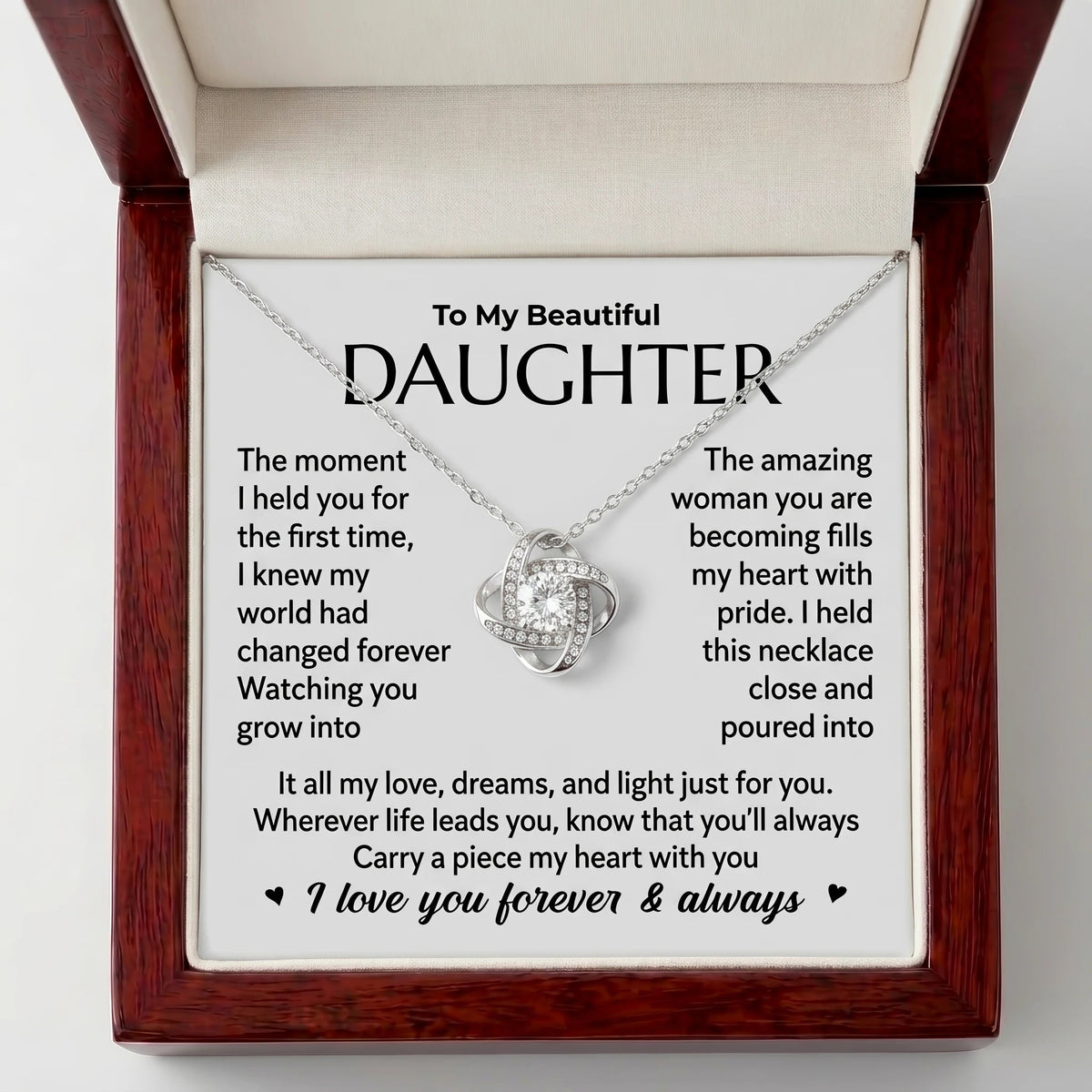 "The Moment I First Held You" Love Knot Necklace – Heartfelt Gift from Dad to Daughter - The Love Sparkle