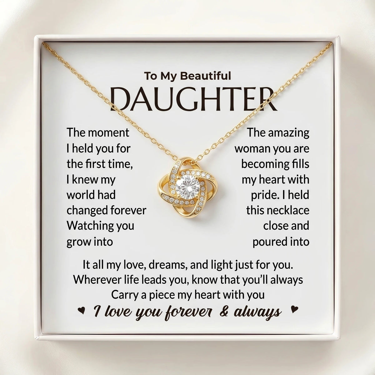 "The Moment I First Held You" Love Knot Necklace – Heartfelt Gift from Dad to Daughter - The Love Sparkle