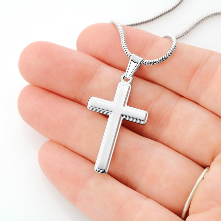To My Amazing Step Son - Artisan Cross Necklace with Snake Chain - Braver and Stronger - The Love Sparkle