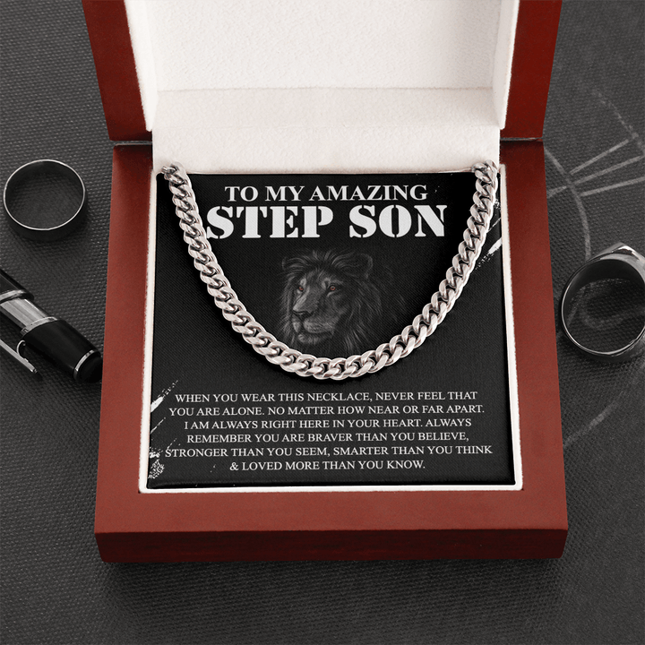 To My Amazing Step Son - Cuban Link Chain - Braver and Stronger - The Love Sparkle