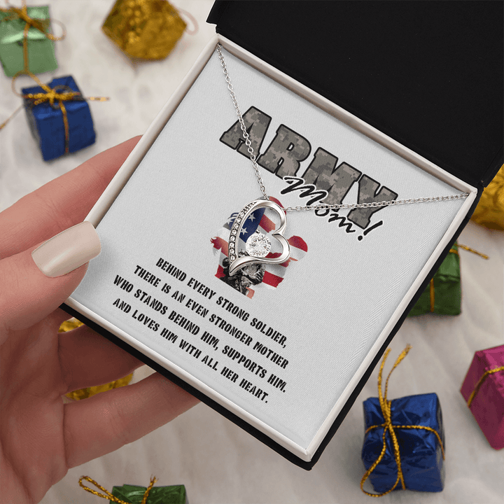 To My Army Mom - Forever love Necklace - Behind Every Strong Soldier - The Love Sparkle