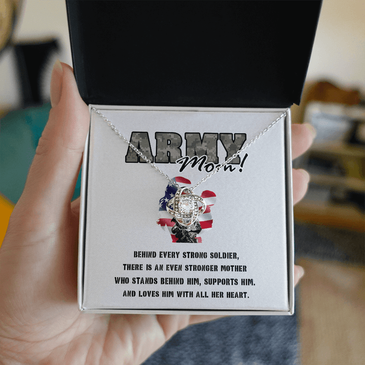 To My Army Mom - Love Knot Necklace - Behind Every Strong Soldier - The Love Sparkle