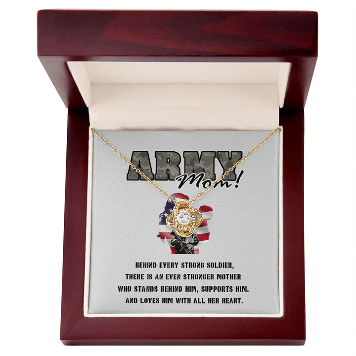 To My Army Mom - Love Knot Necklace - Behind Every Strong Soldier - The Love Sparkle