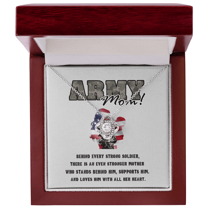 To My Army Mom - Love Knot Necklace - Behind Every Strong Soldier - The Love Sparkle