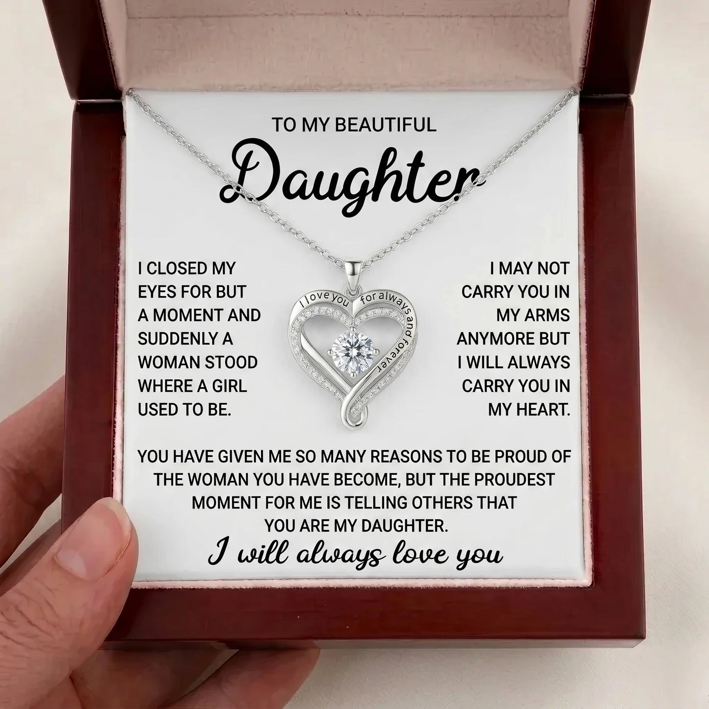 To My Beautiful Daughter "Carry You In My Heart" Necklace - Inspirational Keepsake Gift - The Love Sparkle