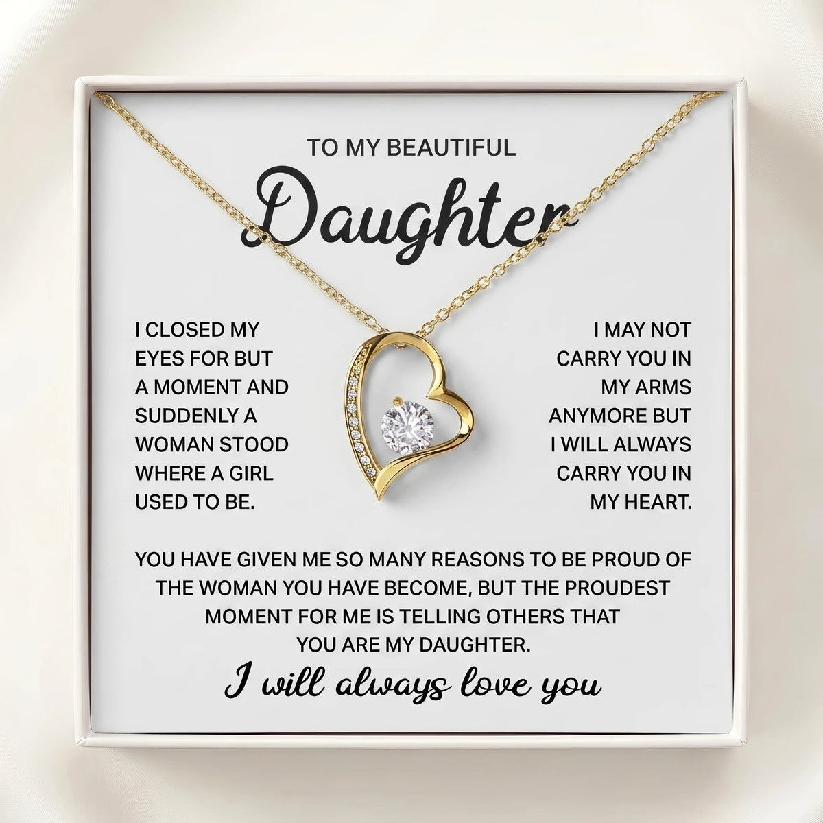 To My Beautiful Daughter – Forever Love Heart Necklace, A Father's Gift She'll Treasure for Life - The Love Sparkle