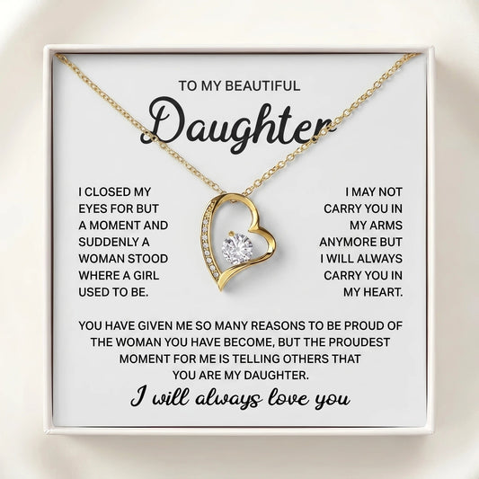 To My Beautiful Daughter – Forever Love Heart Necklace, A Father's Gift She'll Treasure for Life - The Love Sparkle