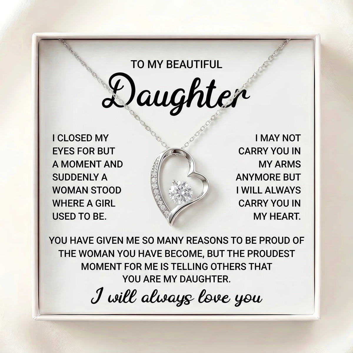 To My Beautiful Daughter – Forever Love Heart Necklace, A Father's Gift She'll Treasure for Life - The Love Sparkle