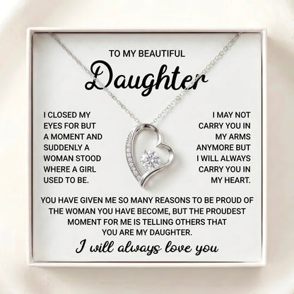 To My Beautiful Daughter – Forever Love Heart Necklace, A Father's Gift She'll Treasure for Life - The Love Sparkle