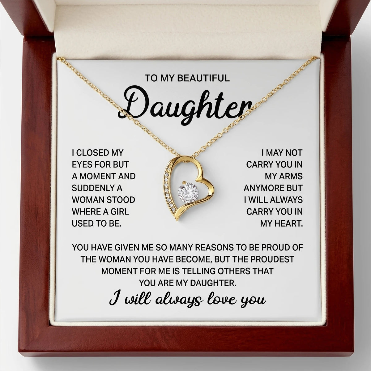 To My Beautiful Daughter – Forever Love Heart Necklace, A Father's Gift She'll Treasure for Life - The Love Sparkle