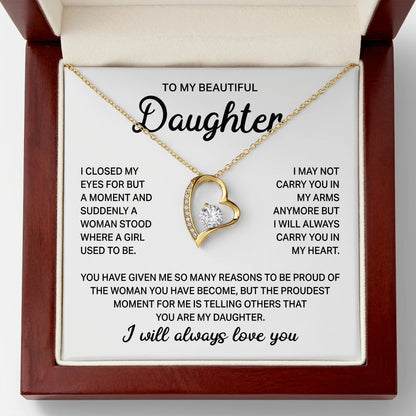 To My Beautiful Daughter – Forever Love Heart Necklace, A Father's Gift She'll Treasure for Life - The Love Sparkle