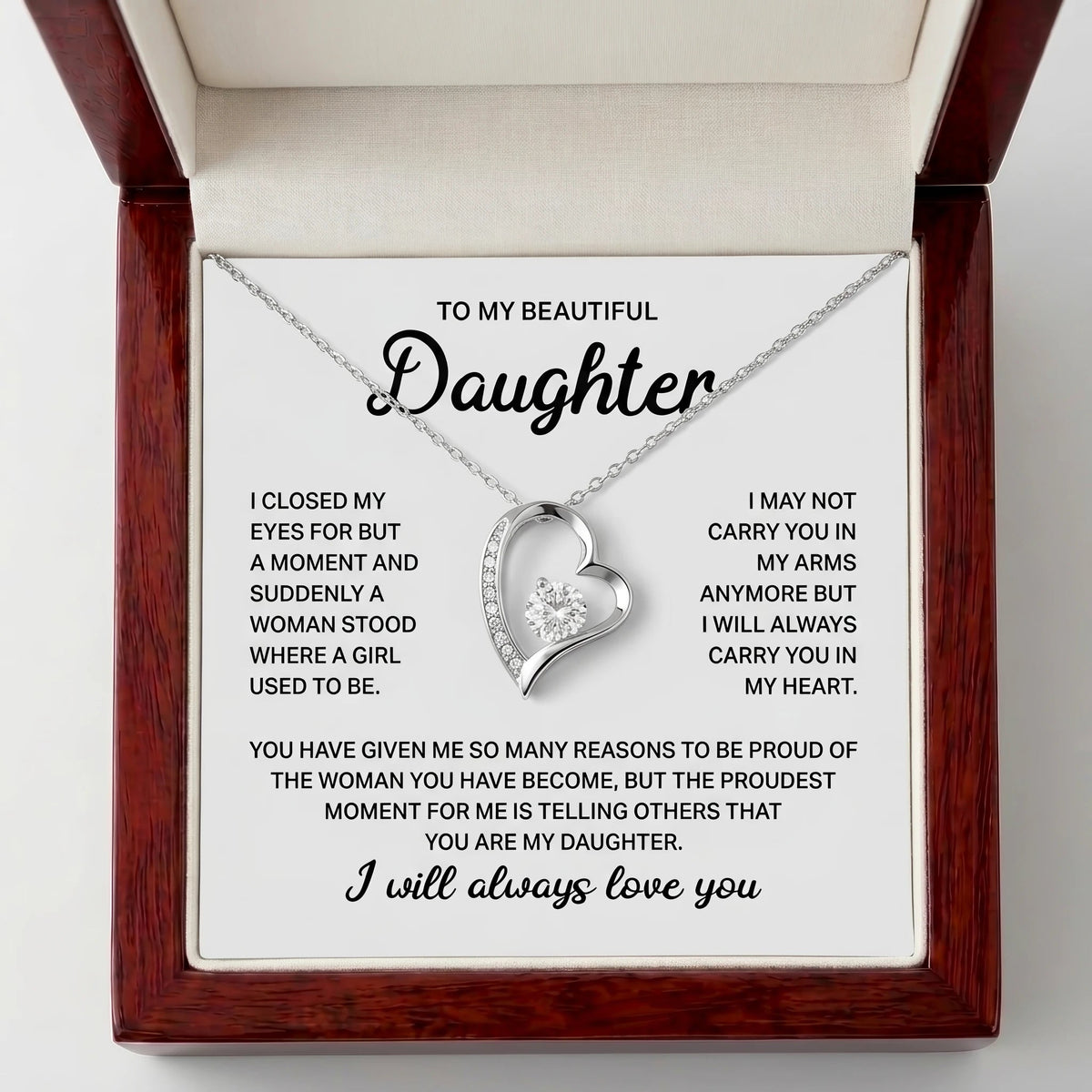 To My Beautiful Daughter – Forever Love Heart Necklace, A Father's Gift She'll Treasure for Life - The Love Sparkle