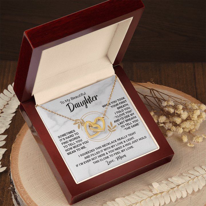 To My Beautiful Daughter - Interlocking Heart Necklace - "First Breath to Last" - The Love Sparkle