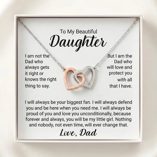 "To My Beautiful Daughter" Interlocking Hearts Necklace – Heartfelt Gift from Dad for Birthday, Graduation & Any Occasion - The Love Sparkle