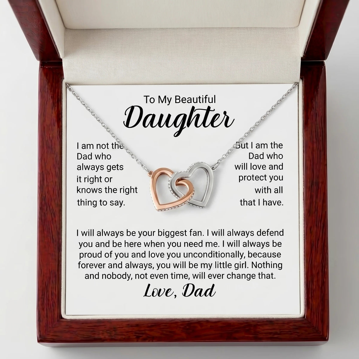 "To My Beautiful Daughter" Interlocking Hearts Necklace – Heartfelt Gift from Dad for Birthday, Graduation & Any Occasion - The Love Sparkle
