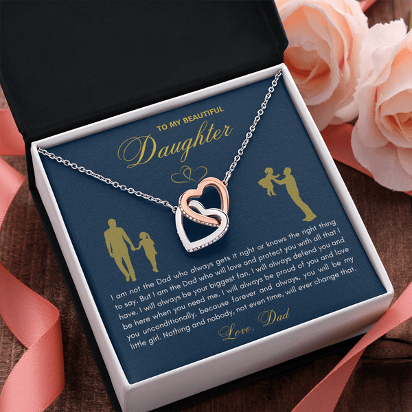 To My Beautiful Daughter Interlocking Hearts Necklace - "I Am The Dad Who Will Love & Protect You" Gift from Dad - The Love Sparkle