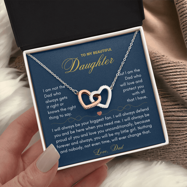 To My Beautiful Daughter Interlocking Hearts Necklace - "I Am The Dad Who Will Love & Protect You" Gift from Dad - The Love Sparkle