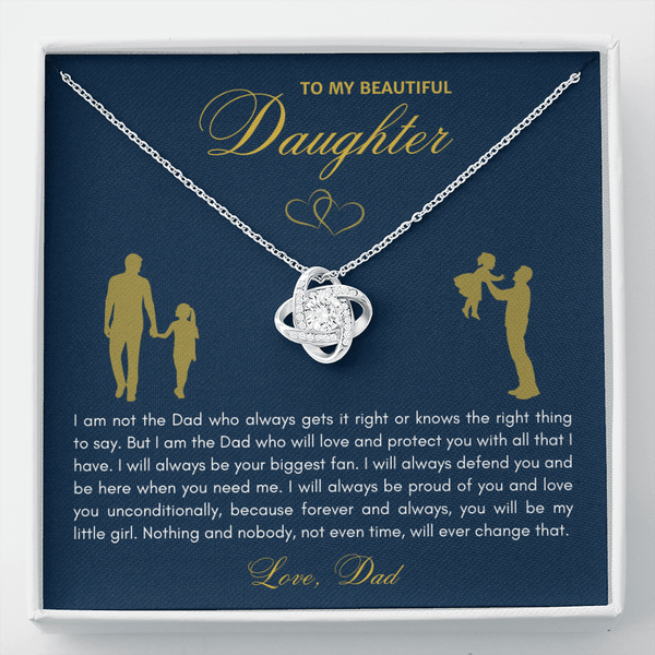 To My Beautiful Daughter Love Knot Necklace - "I Am The Dad Who Will Love & Protect You" Gift from Dad - The Love Sparkle