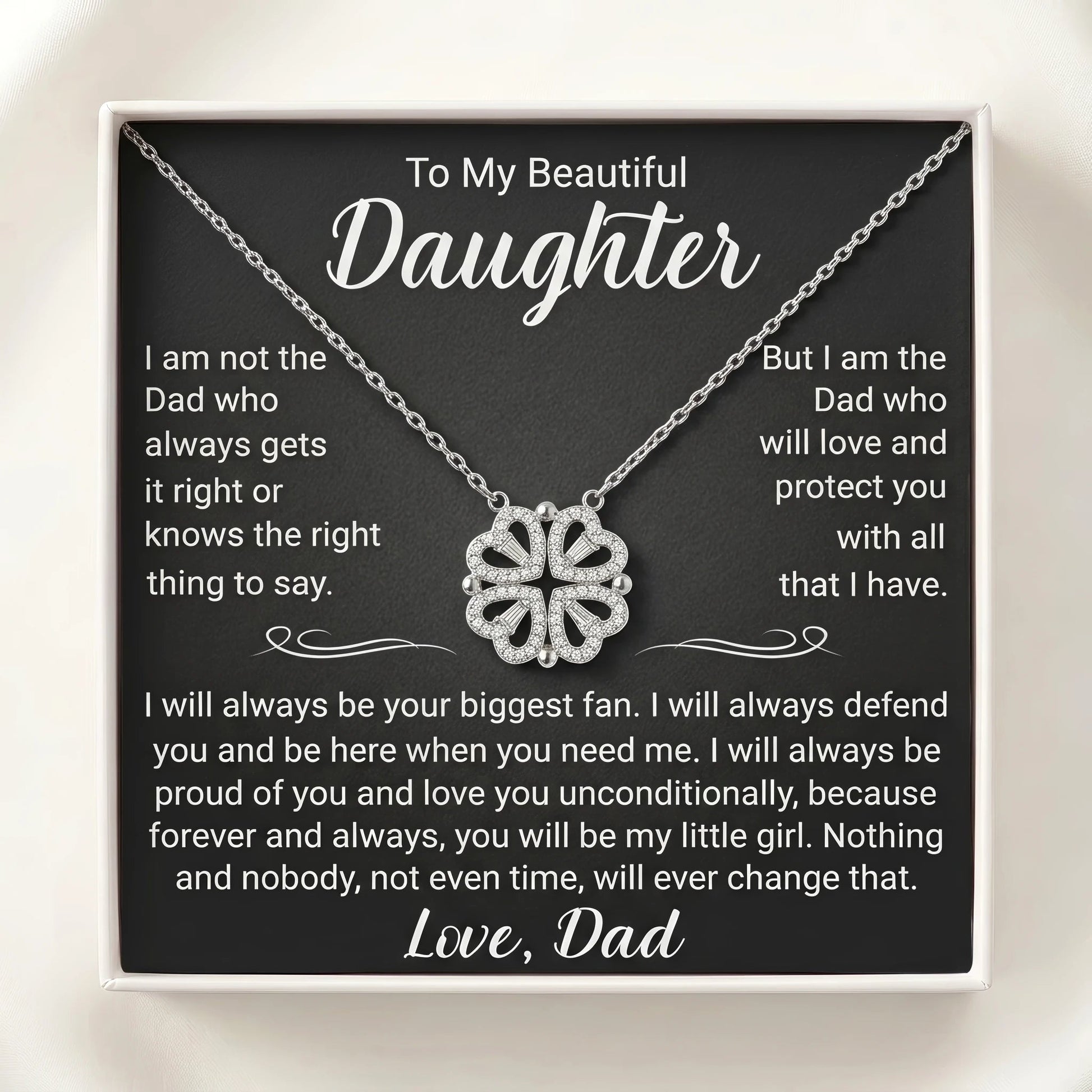"To My Beautiful Daughter" Magnetic Hearts Clover Necklace – Meaningful Gift from Dad for Birthday, Graduation & Any Occasion - The Love Sparkle