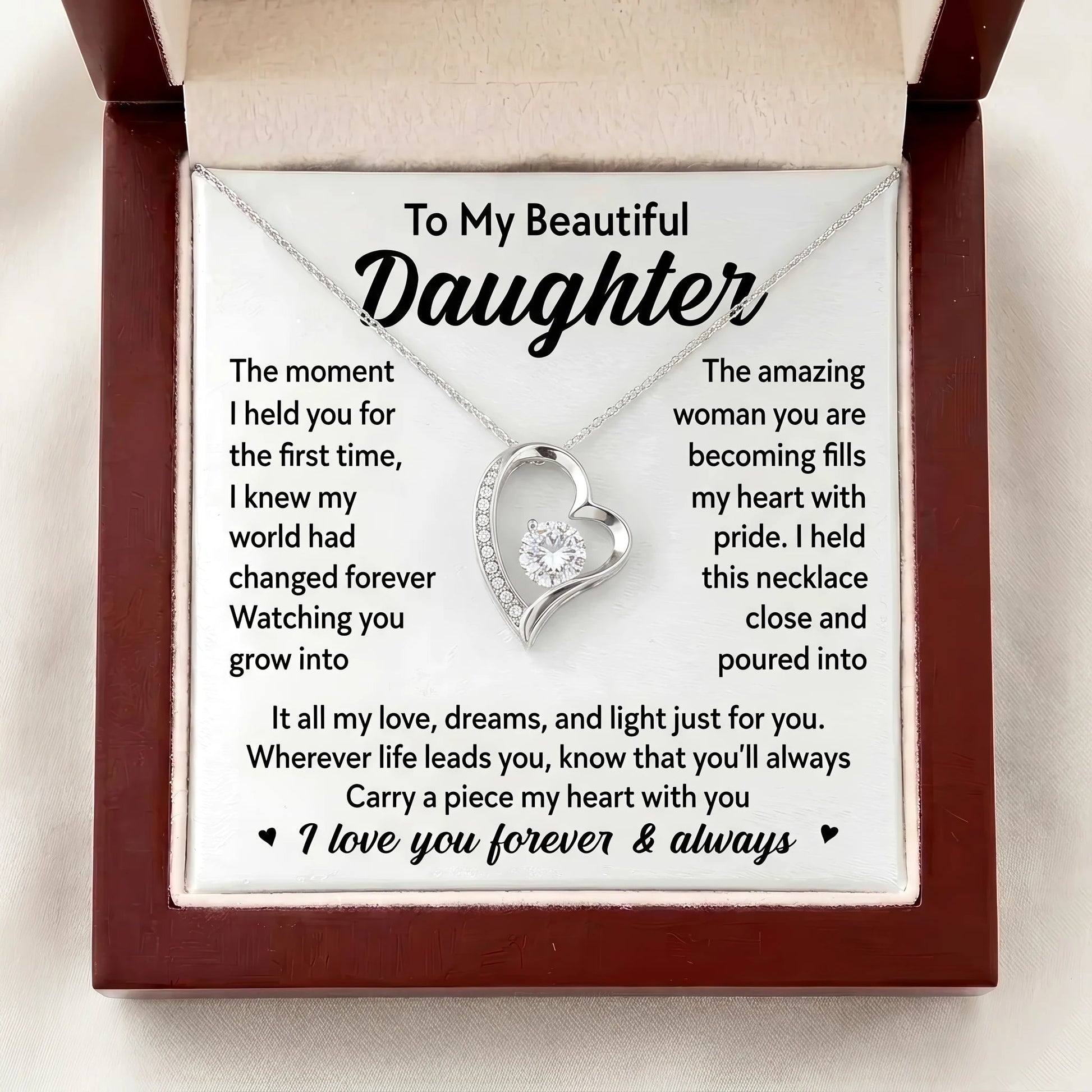 To My Beautiful Daughter - "Piece of My Heart" Forever Love Necklace - The Love Sparkle