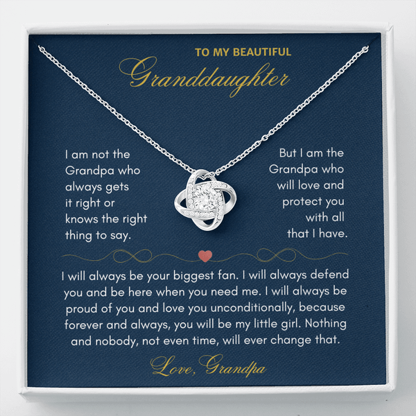 To My Beautiful Granddaughter Love Knot Necklace - "I Am The Grandpa Who Will Love & Protect You" Gift - The Love Sparkle