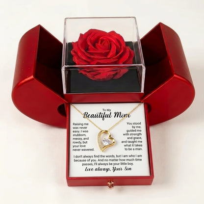"To My Beautiful Mom, I'll Always Be Your Little Boy" Forever Love Necklace with Red Rose Box – Gift from Son - The Love Sparkle