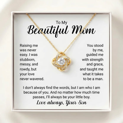 "To My Beautiful Mom, I'll Always Be Your Little Boy" Love Knot Necklace – Meaningful Gift from Son - The Love Sparkle