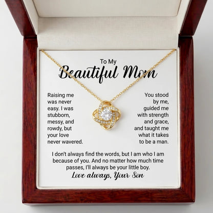"To My Beautiful Mom, I'll Always Be Your Little Boy" Love Knot Necklace – Meaningful Gift from Son - The Love Sparkle
