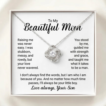 "To My Beautiful Mom, I'll Always Be Your Little Boy" Love Knot Necklace – Meaningful Gift from Son - The Love Sparkle