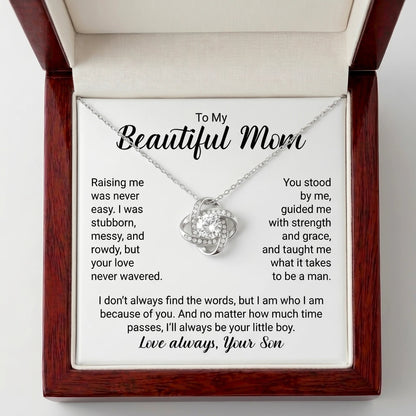"To My Beautiful Mom, I'll Always Be Your Little Boy" Love Knot Necklace – Meaningful Gift from Son - The Love Sparkle