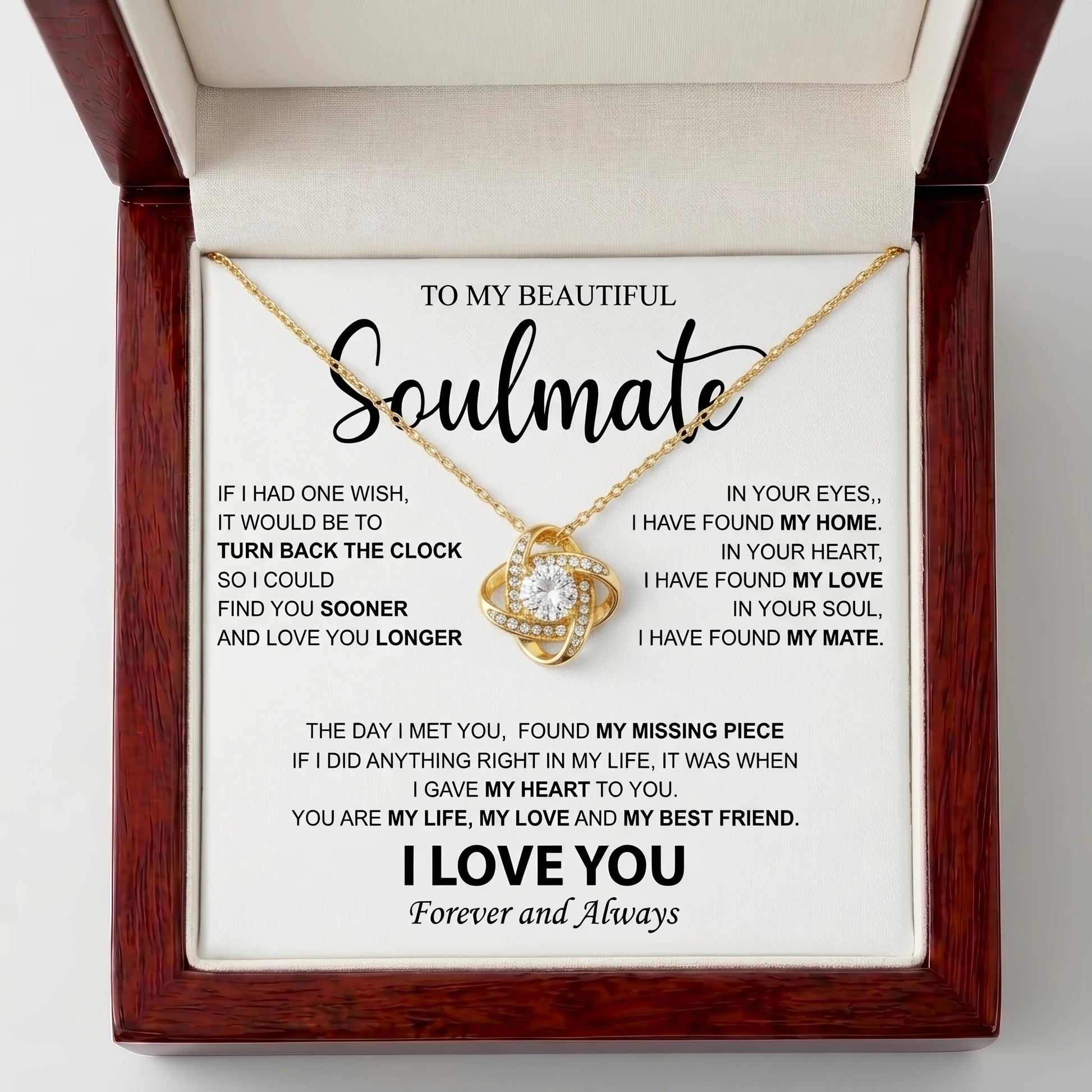 To My Beautiful Soulmate - Love Knot Necklace - Meaningful Anniversary & Birthday Gift for Her - The Love Sparkle