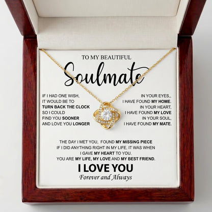 To My Beautiful Soulmate - Love Knot Necklace - Meaningful Anniversary & Birthday Gift for Her - The Love Sparkle