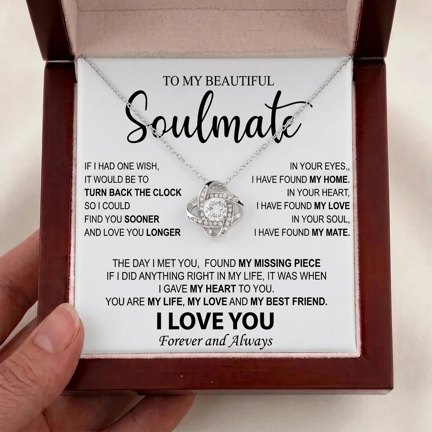 To My Beautiful Soulmate - Love Knot Necklace - Meaningful Anniversary & Birthday Gift for Her - The Love Sparkle