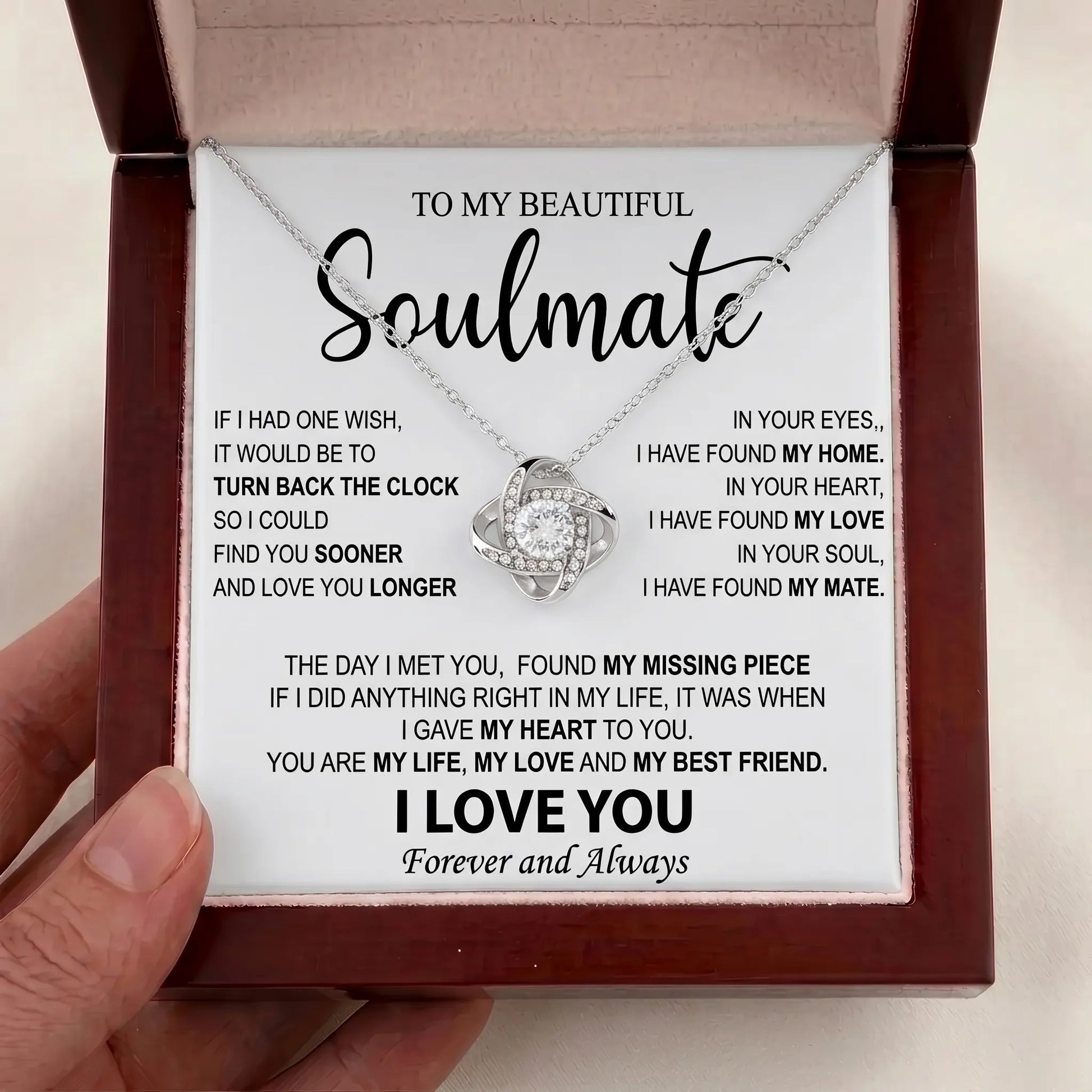 To My Beautiful Soulmate - Love Knot Necklace - Meaningful Anniversary & Birthday Gift for Her - The Love Sparkle