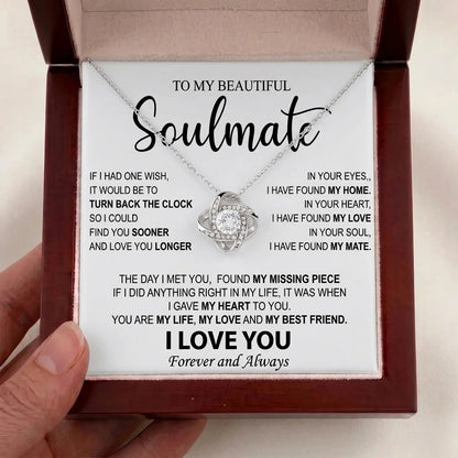 To My Beautiful Soulmate - Love Knot Necklace - Meaningful Anniversary & Birthday Gift for Her - The Love Sparkle
