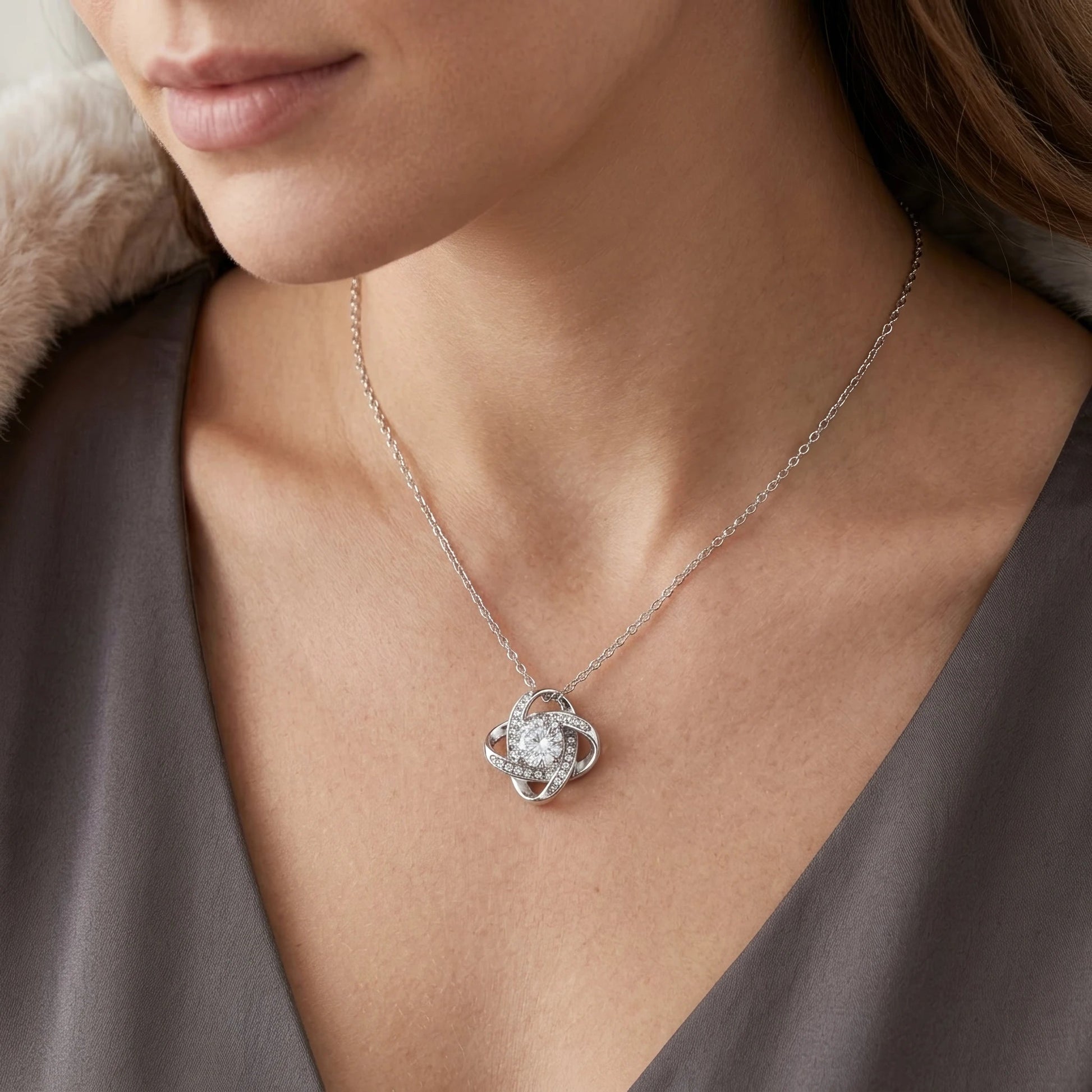 To My Beautiful Soulmate - Love Knot Necklace - Meaningful Anniversary & Birthday Gift for Her - The Love Sparkle