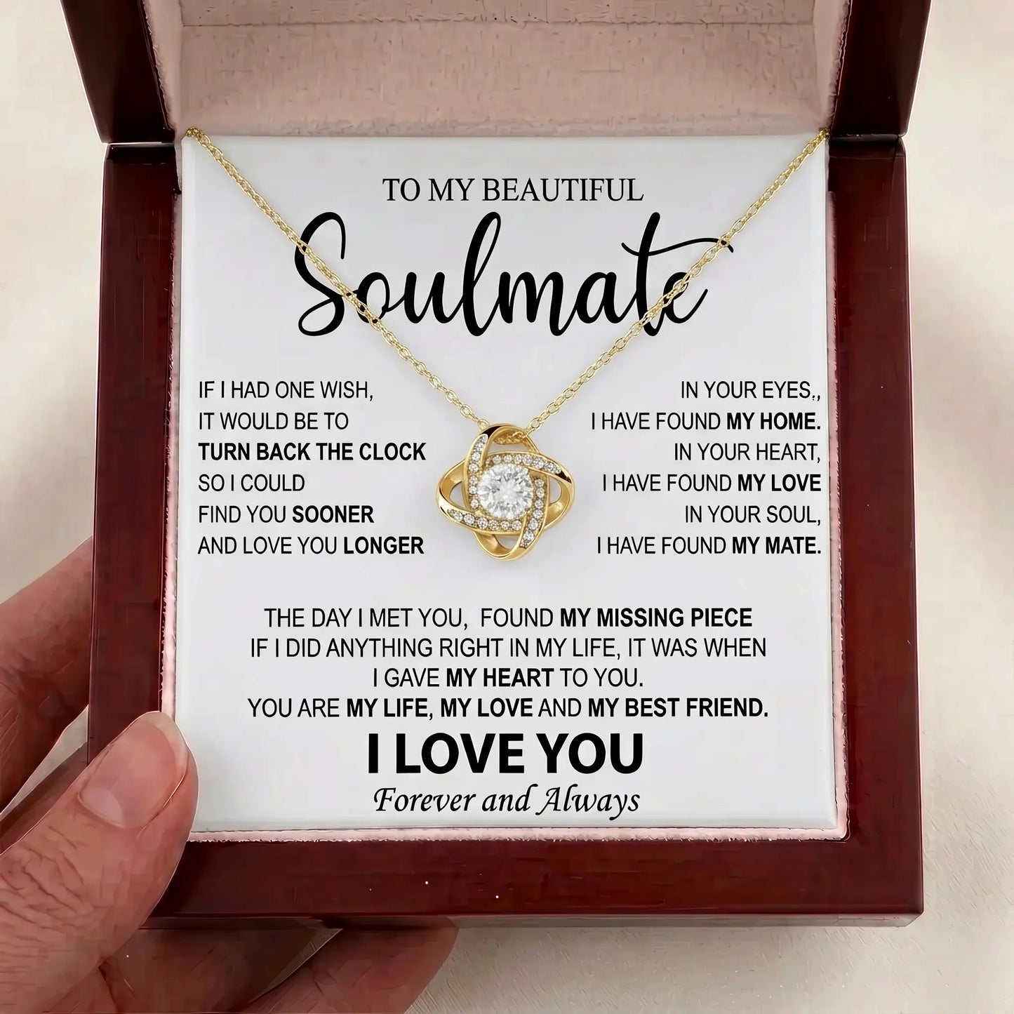 To My Beautiful Soulmate - Love Knot Necklace - Meaningful Anniversary & Birthday Gift for Her - The Love Sparkle