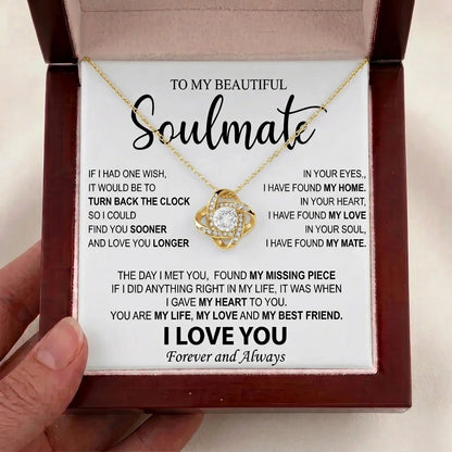 To My Beautiful Soulmate - Love Knot Necklace - Meaningful Anniversary & Birthday Gift for Her - The Love Sparkle