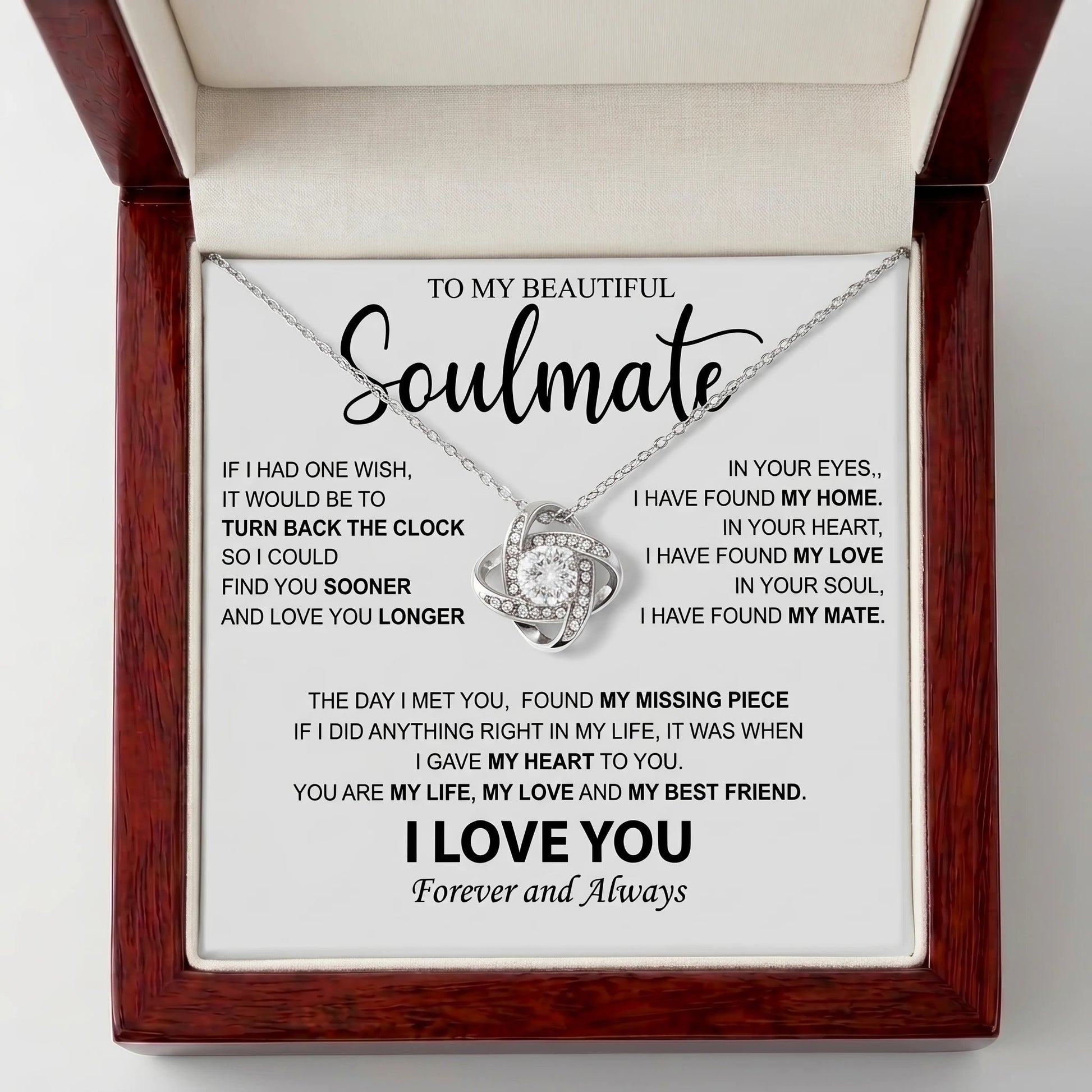 To My Beautiful Soulmate - Love Knot Necklace - Meaningful Anniversary & Birthday Gift for Her - The Love Sparkle