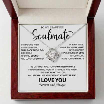 To My Beautiful Soulmate - Love Knot Necklace - Meaningful Anniversary & Birthday Gift for Her - The Love Sparkle